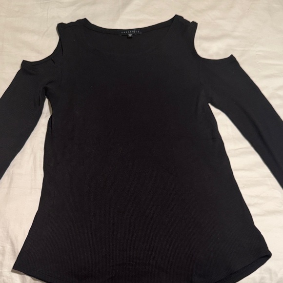Sanctuary Waffle Black Cold Shoulder Blouse - Picture 1 of 5